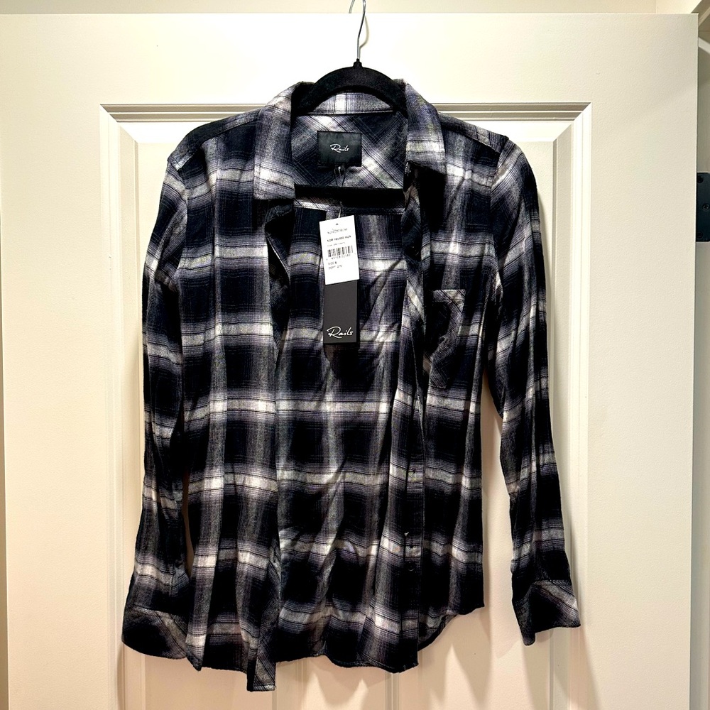 NWT Rails Hunter Plaid Shirt, Coal Grey White, Women’s Size Small